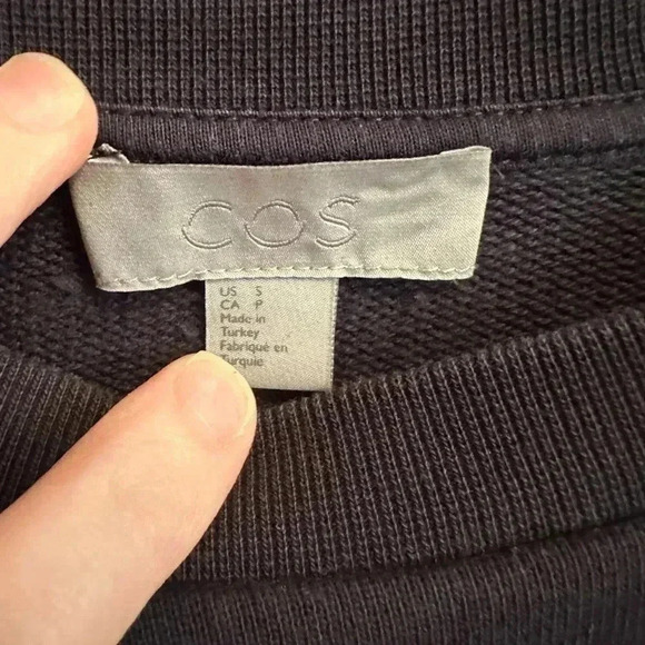 COS Navy Crewneck Sweatshirt with Denim Elbow Patches - Picture 2 of 8